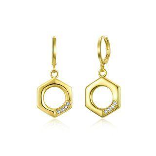 Fashion Simply Plated Gold Hexagonal Earrings With Austrian Element Crystal Golden - One Size