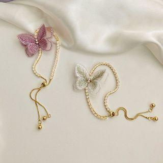 Embroidered Butterfly Rhinestone Bracelet