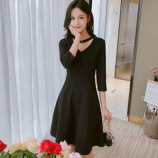 Choker 3/4-sleeve A-line Dress
