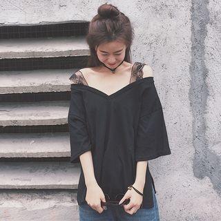 Off-shoulder Strap 3/4-sleeve Top