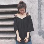 Off-shoulder Strap 3/4-sleeve Top