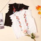Flower Embroidered Lace Trim Sleeveless Blouse