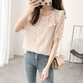 Peter Pan-collar Dotted Chiffon Blouse
