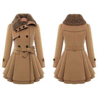 Woolen Pleated A-line Coat