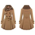 Woolen Pleated A-line Coat