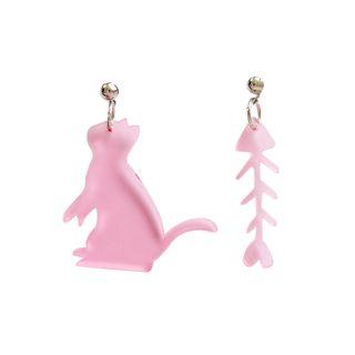 Acrylic Cat & Fish Bone Dangle Earring