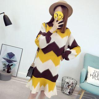 Ruffle-hem Chevron Sweater Dress