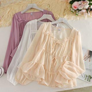 Chiffon Pleated Long-sleeve Top