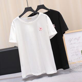 Short-sleeve Piggy Embroidery T-shirt