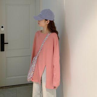 Long-sleeve Split Plain T-shirt