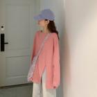 Long-sleeve Split Plain T-shirt
