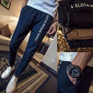 Lettering Gather-cuff Slim-fit Pants