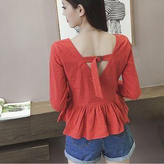 Cut Out Back Tiered Long Sleeve Top