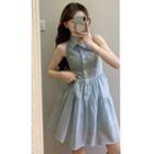 Sleeveless Halter Collar A-line Dress Blue - One Size