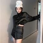 Set: Long-sleeve Satin Shirt + Shorts