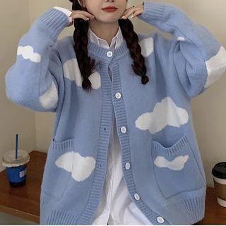 Cloud Jacquard Cardigan Blue & White - One Size