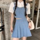 Denim Camisole Top / Pleated A-line Skirt