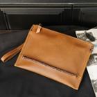 Faux Leather Clutch Brown Yellow - One Size