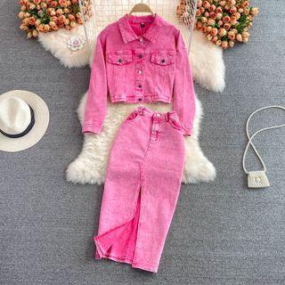 Set: Denim Jacket + Slit Skirt
