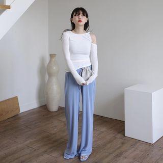 Long-sleeve Cold Shoulder T-shirt / Wide-leg Pants