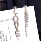 925 Sterling Silver Non-matching Faux Pearl Letter Dangle Earring 1 Pair - Silver Stud - White - One Size