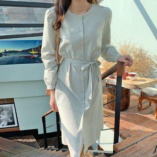 Tie-waist Button-through Cotton Shirtdress