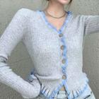 Frill Trim Cardigan As Shown In Figure - One Size