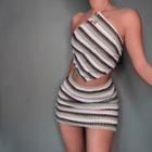Set: Halter Striped Camisole Top + Mini Pencil Skirt