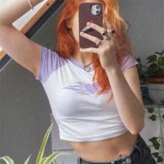Short Sleeve Heart Print Raglan Crop Top