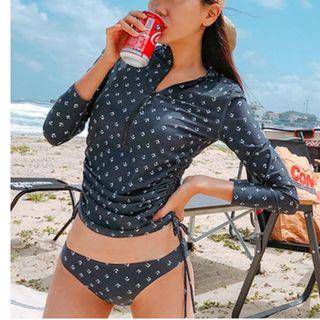 Set: Drawstring Long-sleeve Rashguard Jacket + Bikini Bottom