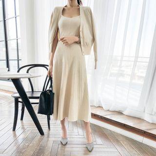 Cardigan & Long Pinafore Dress Knit Set