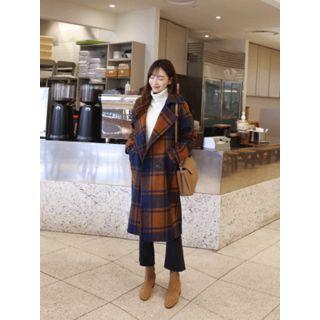 Double-breasted Plaid Wool Blend Mac Coat