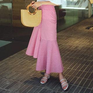 Asymmetric-hem Gingham Skirt