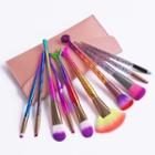 Set Of 10: Makeup Brush With Bag Set Of 10 - Gg032005 - With Pink Bag - Makeup Brush - Blue & Purple - One Size