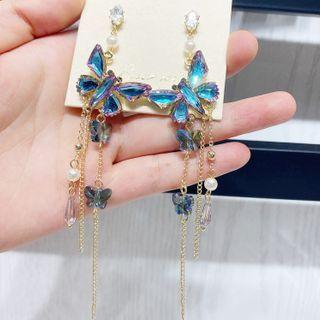 Rhinestone Butterfly Dangle Earring 1 Pair - One Size