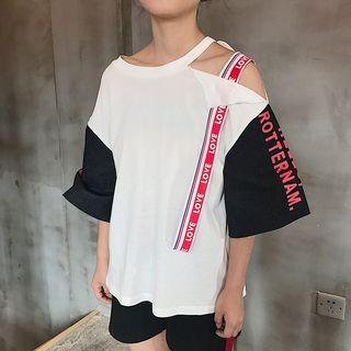 Open Shoulder Panel Short-sleeve T-shirt