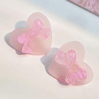 Heart Stud Earring 1 Pair - Snv - Pink - One Size