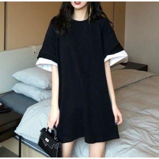 Mock Two-piece Loose-fit T-shirt Black - One Size