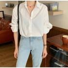 Long-sleeve Plain Cut-out Shirt White - One Size