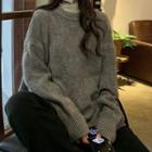 Long-sleeve Embossed Plain Knit Sweater