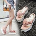 Beaded Platform Wedge Flip-flops