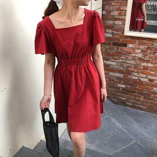 Open Back Square-neck Short-sleeve A-line Dress