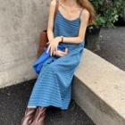 Spaghetti Strap Plaid Midi A-line Dress / Scarf