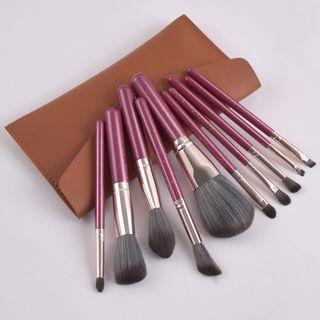 Set Of 10: Makeup Brush With Bag Set Of 10 - With Bag - Pink - One Size