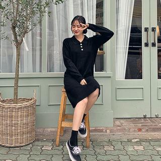 Colored Knit Polo Shirt Dress