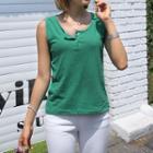 Buttoned Round-neck Sleeveless Top