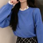 Mock Two-piece Crochet Trim Sweater
