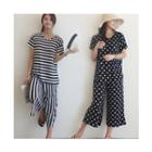 Set: Round-neck Top + Band-waist Pants (2 Designs)