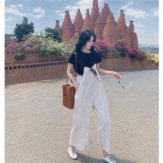 Crew-neck Short-sleeve T-shirt / Drawstring Wide-leg Jumper Pants