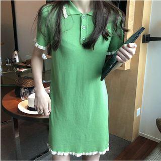 Ruffle Trim Polo Neck Dress